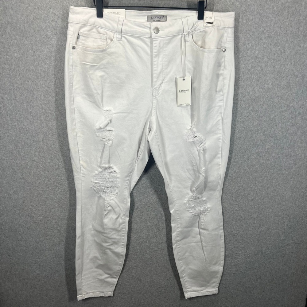 Judy Blue Jeans Women 18W White Distressed High Waist Skinny NWT